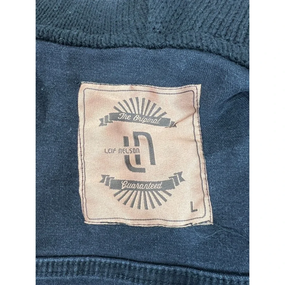 NWT Leif Nelson Black Knitted Sleeves‎ Hooded Denim Jacket Mens SZ Large LN5240